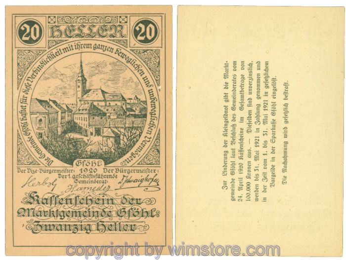 sn104419 Gföhl, J00234N32, 20 Heller; 1