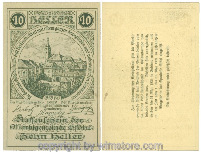 sn104424 Gföhl, J00234N46, 10 Heller; 1
