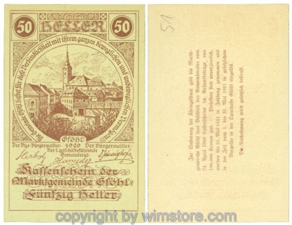 sn104427 Gföhl, J00234N51, 50 Heller; 1