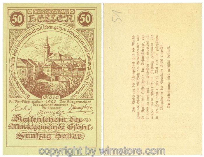 sn104427 Gföhl, J00234N51, 50 Heller; 1