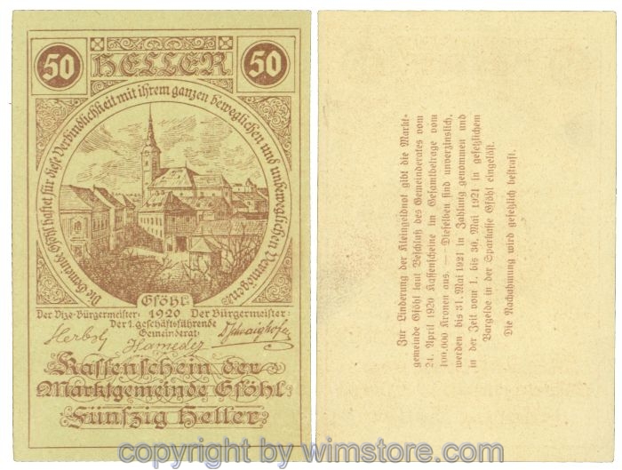 sn104429 Gföhl, J00234N54, 50 Heller; 1