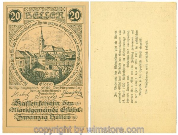 sn104431 Gföhl, J00234N56, 20 Heller; 1