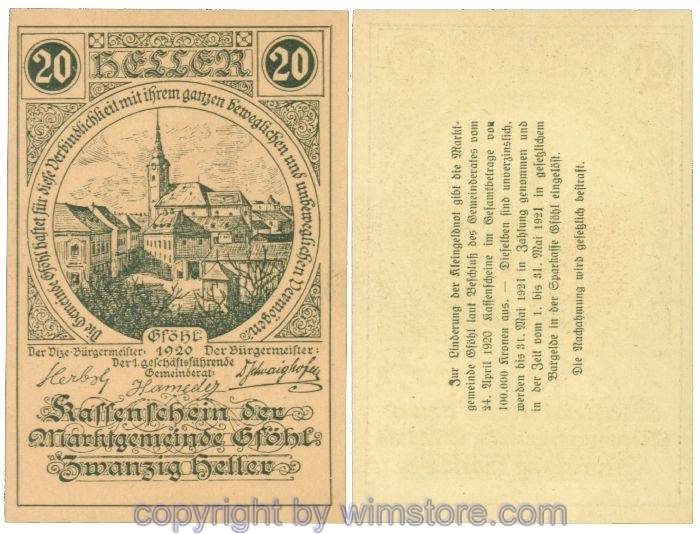 sn104433 Gföhl, J00234N59, 20 Heller; 1
