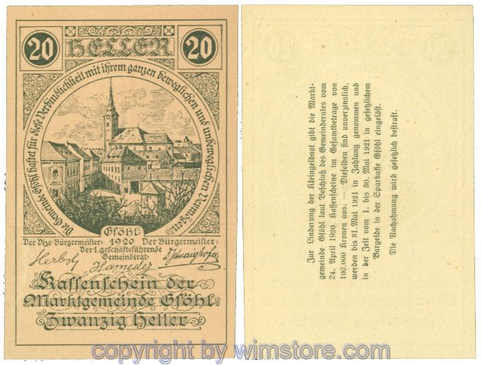 sn104436 Gföhl, J00234N68, 20 Heller; 1
