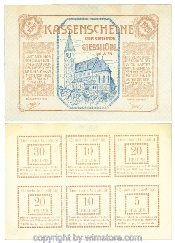 Giesshübl, J00235a1, Kassenschein; 1-,  fleckig