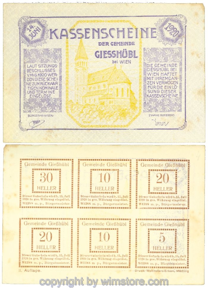 Giesshübl, J00235b14, Kassenschein; 2