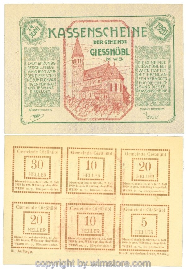 Giesshübl, J00235c21, Kassenschein; 1