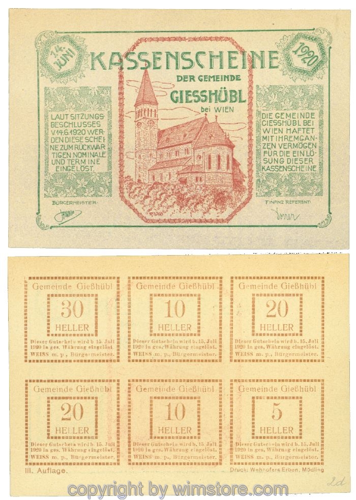 Giesshübl, J00235c23, Kassenschein; 1