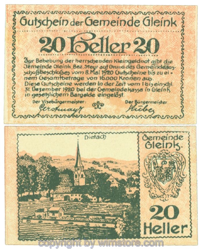 Gleink, J00237d, 20 Heller; 1