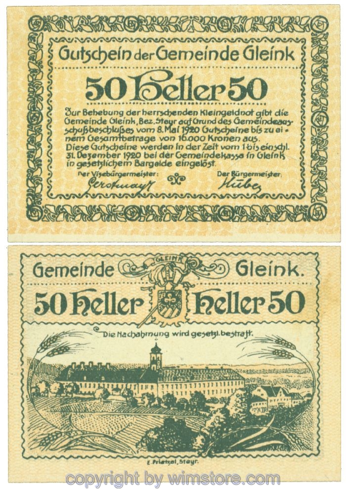 Gleink, J00237f, 50 Heller; 1