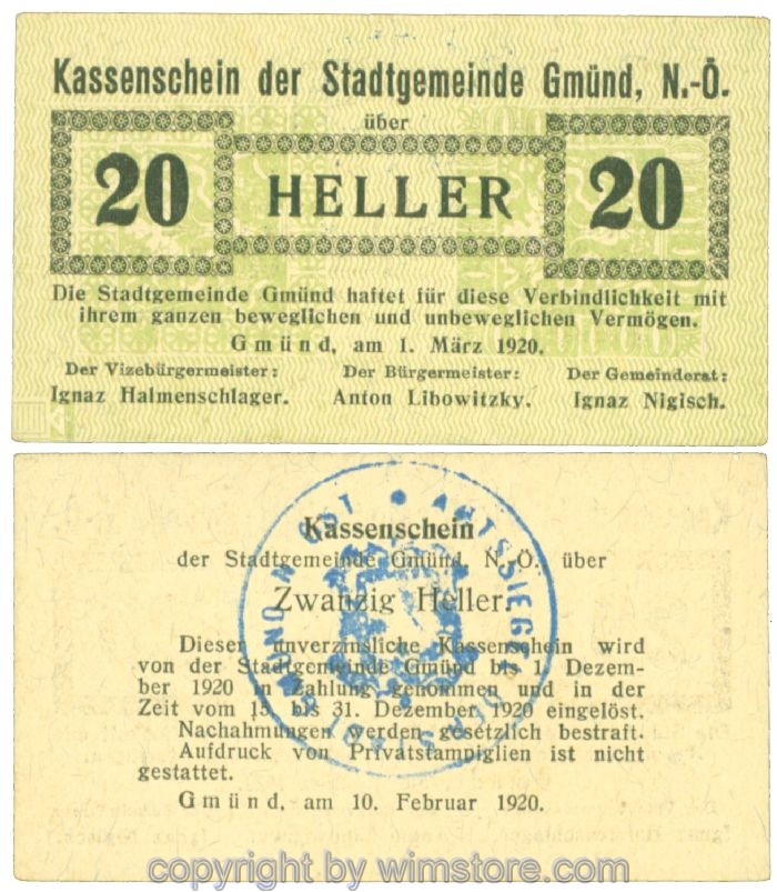 Gmünd, J00239a2, 20 Heller; 1