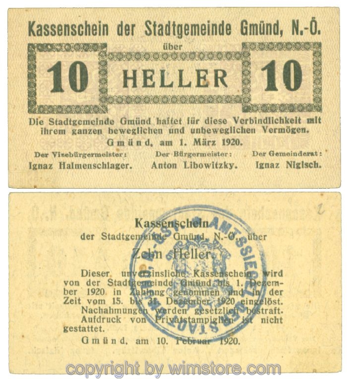 Gmünd, J00239a4, 10 Heller; 1