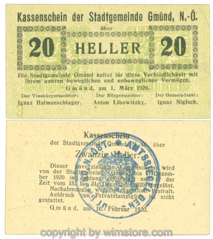 Gmünd, J00239a5, 20 Heller; 1