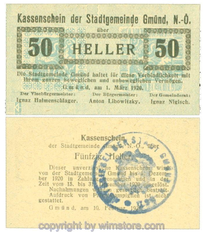 Gmünd, J00239a6, 50 Heller; 1