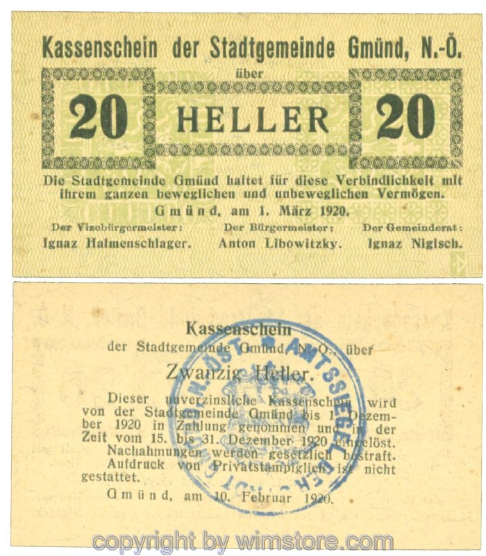 Gmünd, J00239a11, 20 Heller; 1