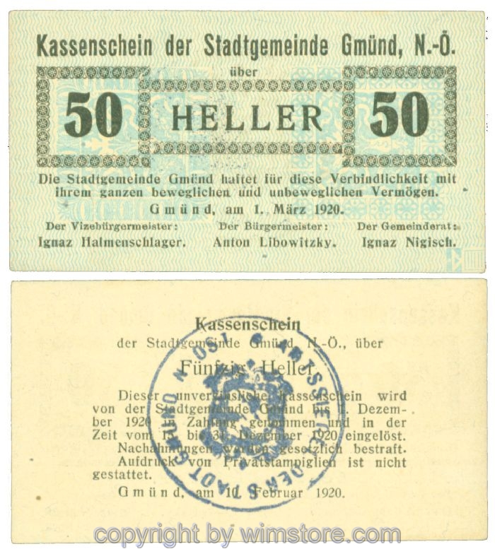 Gmünd, J00239a36, 50 Heller; 1