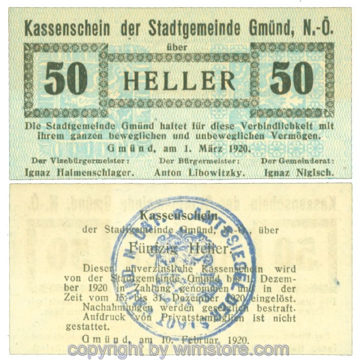 Gmünd, J00239a40, 50 Heller; 1