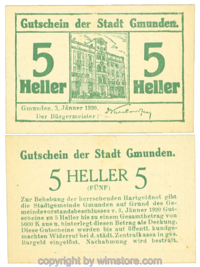 Gmunden, J00240I, 5 Heller; 1