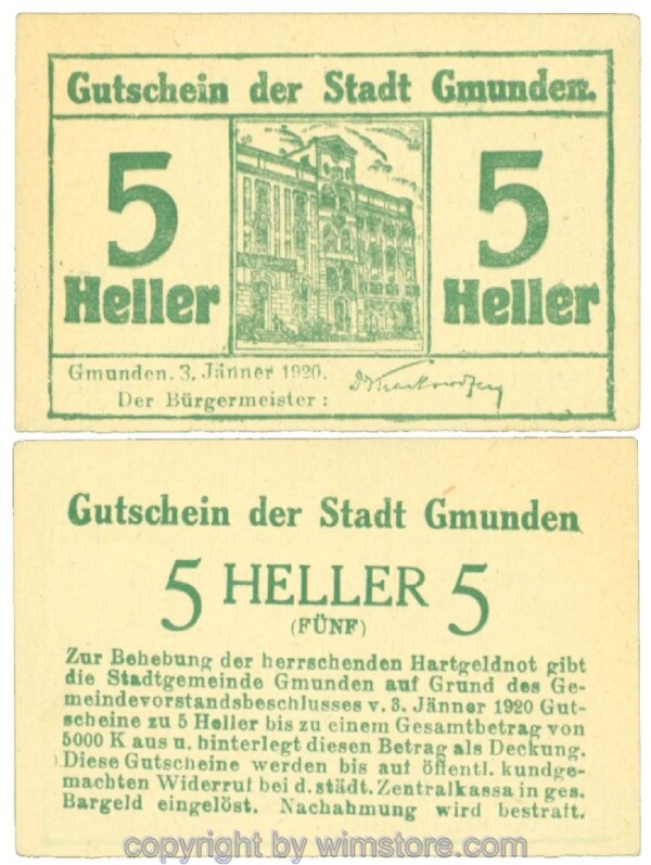 Gmunden, J00240I, 5 Heller; 1-