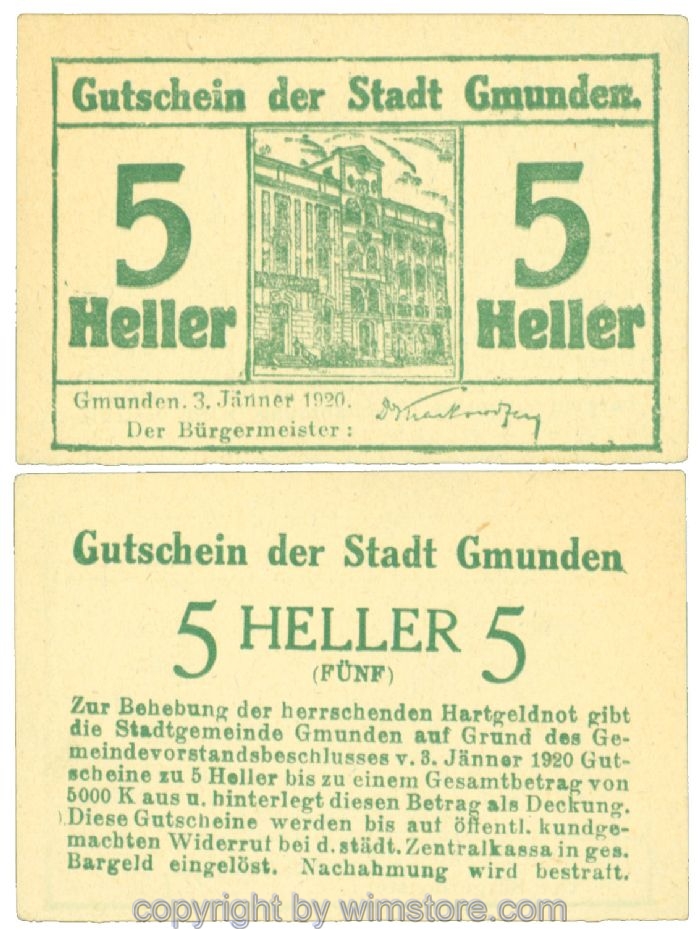 Gmunden, J00240I, 5 Heller; 1-