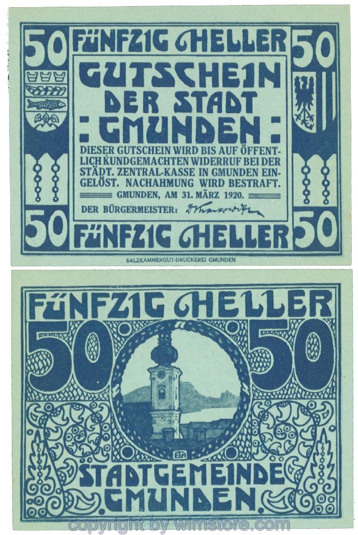 Gmunden, J00240IIm, 50 Heller; 1