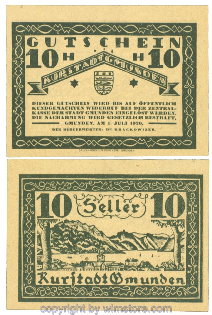 sn104543 Gmunden, J00240III, 10 Heller; 1