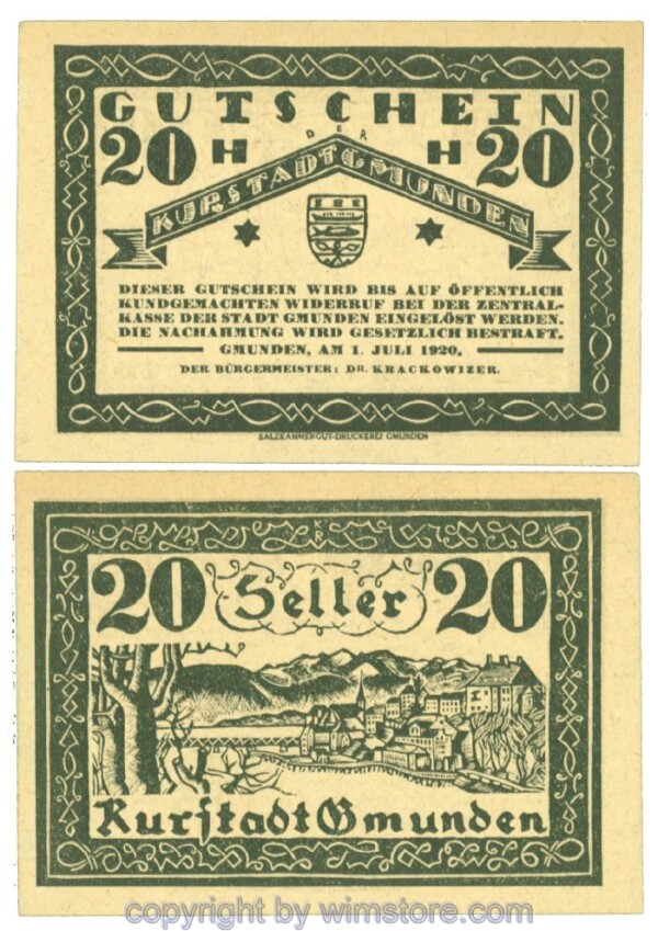 Gmunden, J00240III, 20 Heller; 1