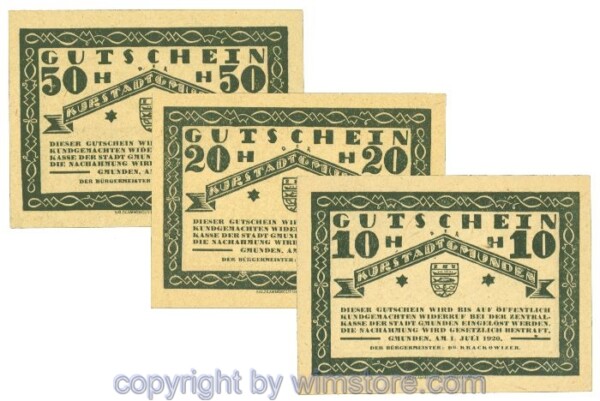 Gmunden, J00240III, Serie 10, 20, 50 Heller; 1