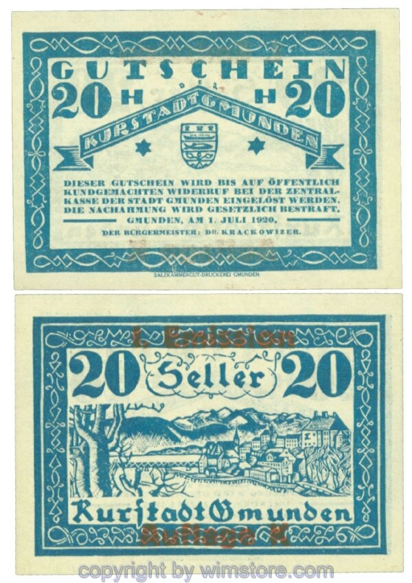 Gmunden, J00240SIb, 20 Heller; 1