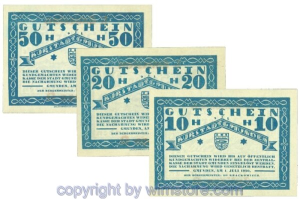 Gmunden, J00240SIb, Serie 10, 20, 50 Heller; 1