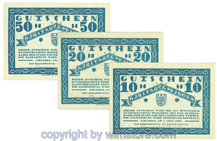 Gmunden, J00240SIb, Serie 10, 20, 50 Heller; 1