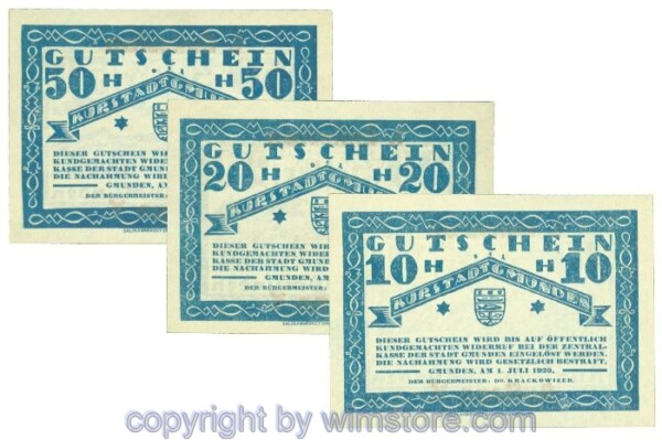 Gmunden, J00240SIb, Serie 10, 20, 50 Heller; 1