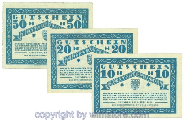 Gmunden, J00240SIb, Serie 10, 20, 50 Heller; 1