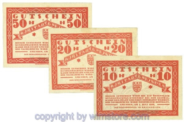 Gmunden, J00240SIc, Serie 10, 20, 50 Heller; 1