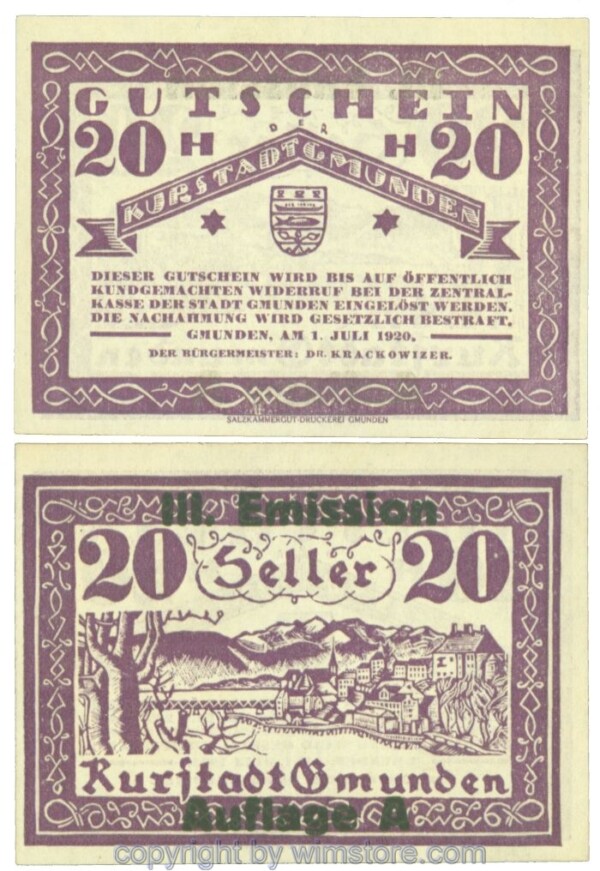 Gmunden, J00240SId, 20 Heller; 1