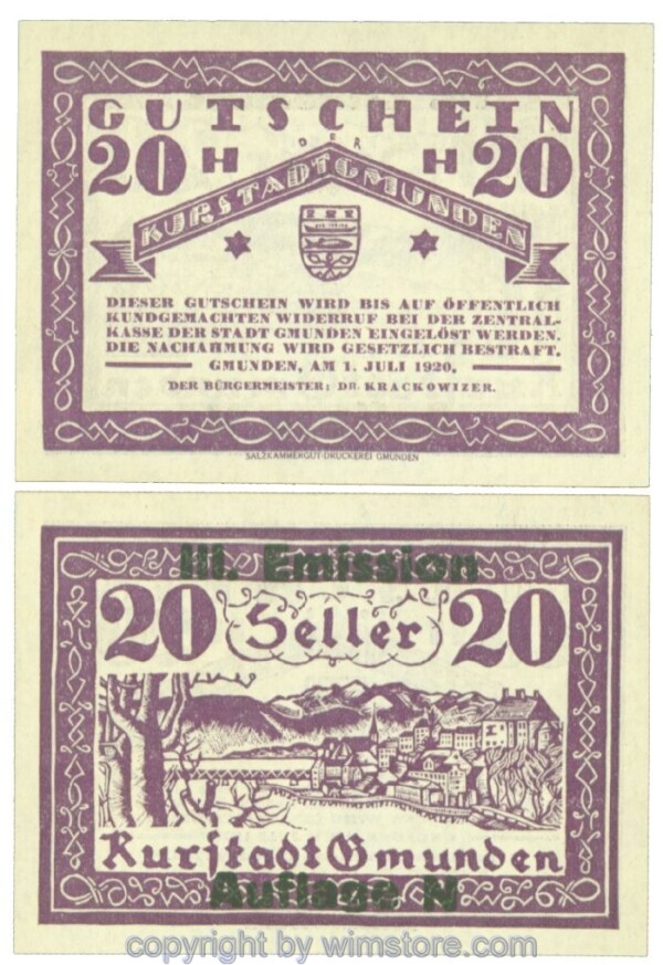 Gmunden, J00240SId, 20 Heller; 1