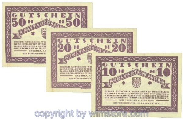 Gmunden, J00240SId, Serie 10, 20, 50 Heller; 1