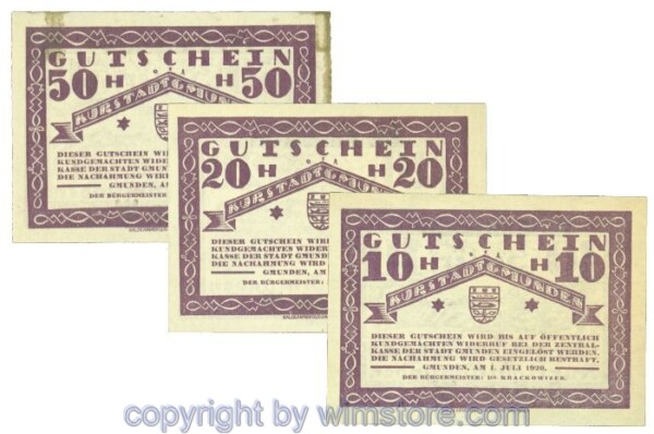 Gmunden, J00240SId, Serie 10, 20, 50 Heller; 1