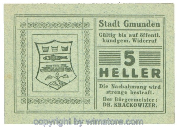Gmunden, J00240SIIaW, 5 Heller; 1