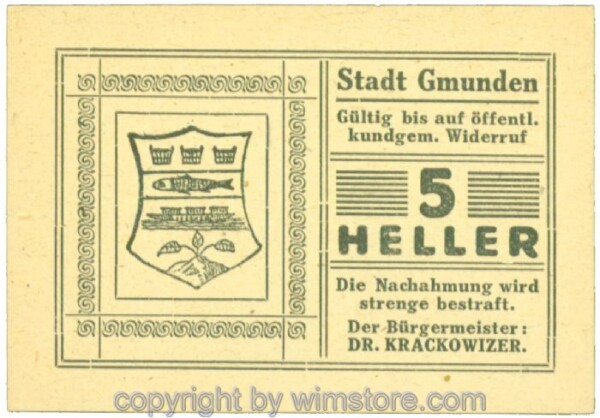Gmunden, J00240SIIcW, 5 Heller; 1