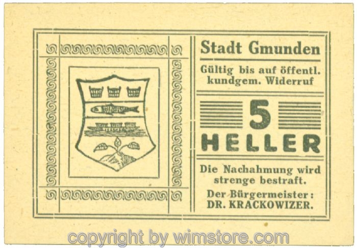 Gmunden, J00240SIIcW, 5 Heller; 1