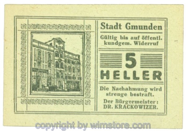 Gmunden, J00240SIIeH1, 5 Heller; 1