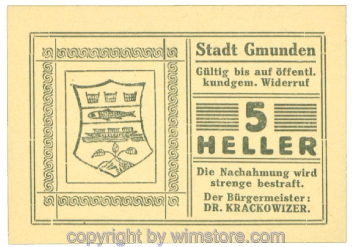 Gmunden, J00240SIIgW, 5 Heller; 1