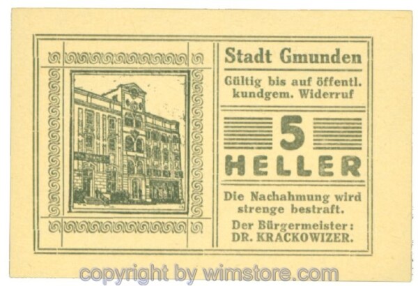 Gmunden, J00240SIIgH1, 5 Heller; 1
