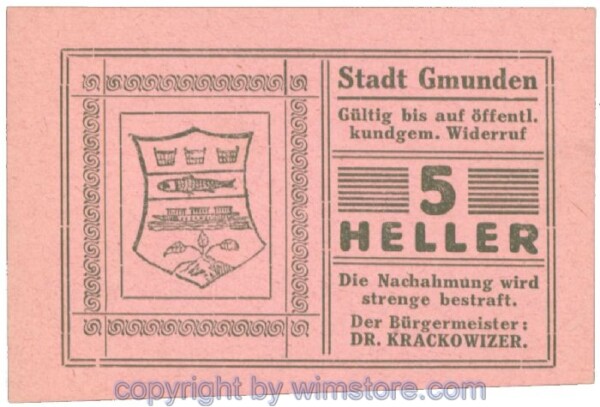 Gmunden, J00240SIIhW, 5 Heller; 1