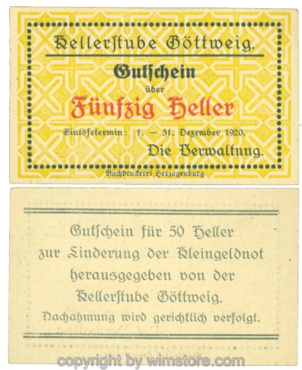 Göttweig, Prv. Kellerstube, J00245Ia6, 50 Heller; 1