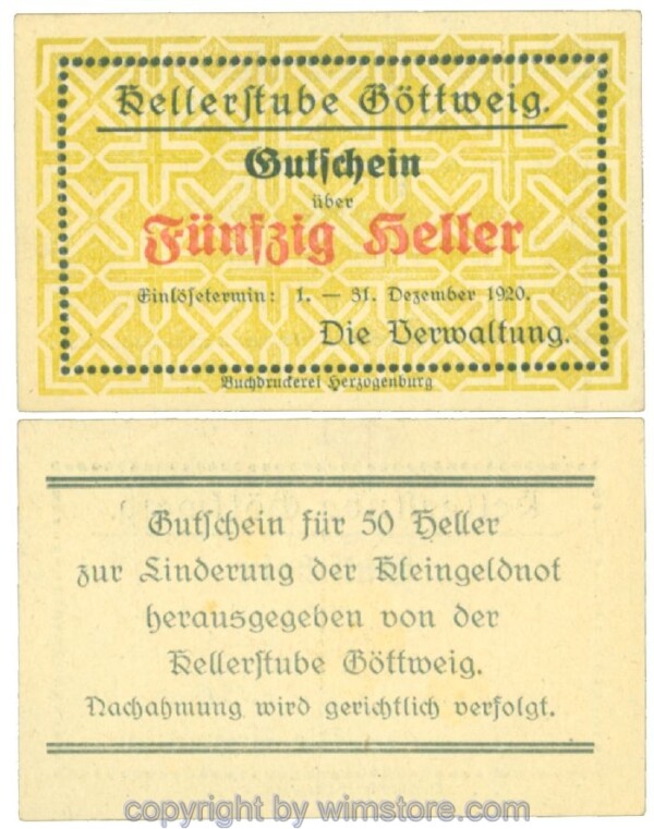Göttweig, Prv. Kellerstube, J00245Ia8, 50 Heller; 1