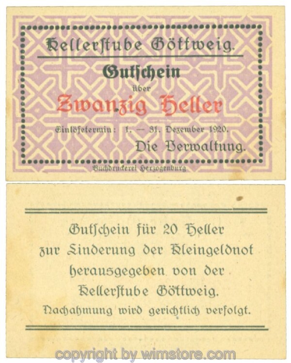 Göttweig, Prv. Kellerstube, J00245Ic15, 20 Heller; 1