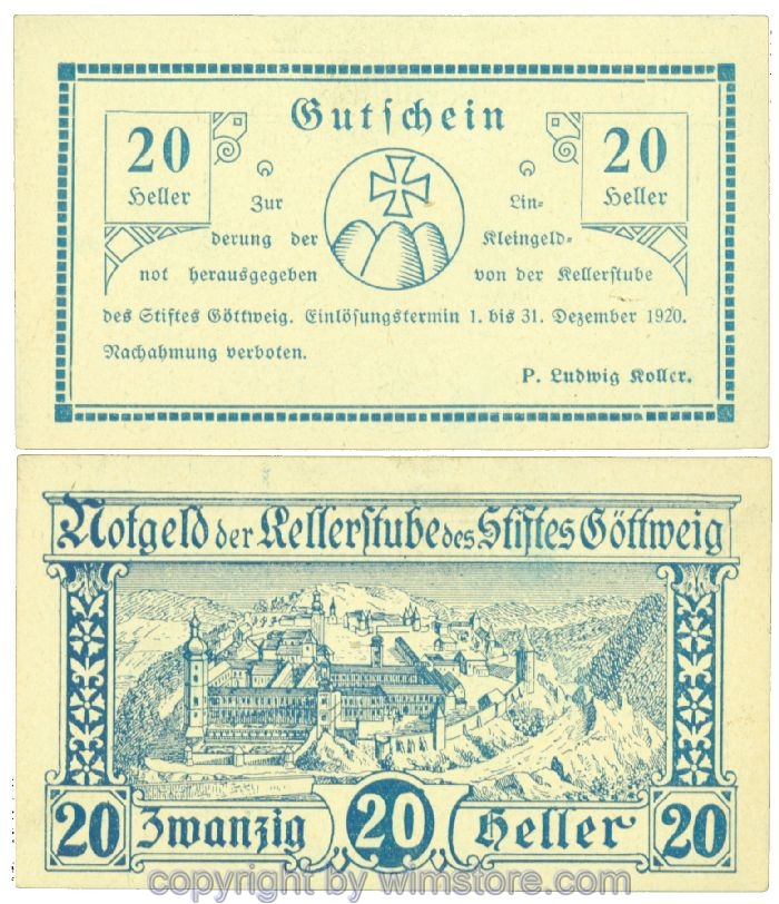 sn104681 Göttweig, Prv. Kellerstube, J00245IIa, 20 Heller; 1