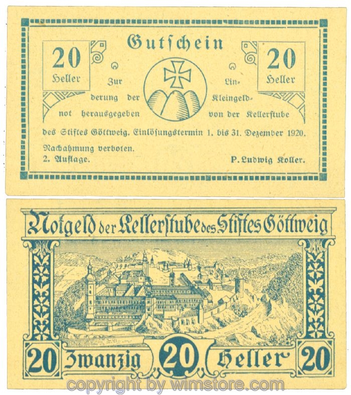 sn104686 Göttweig, Prv. Kellerstube, J00245IIb, 20 Heller; 1